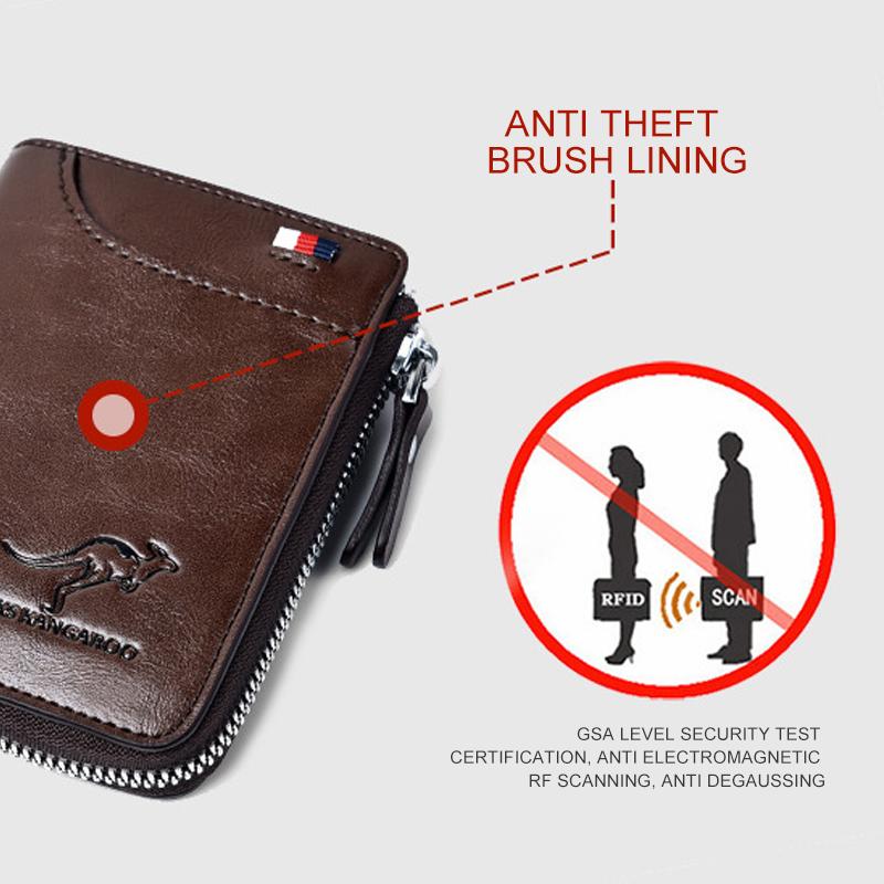 Kangaroo Men’s RFID Blocking Wallet with Zipper Multi Credit Card Holder