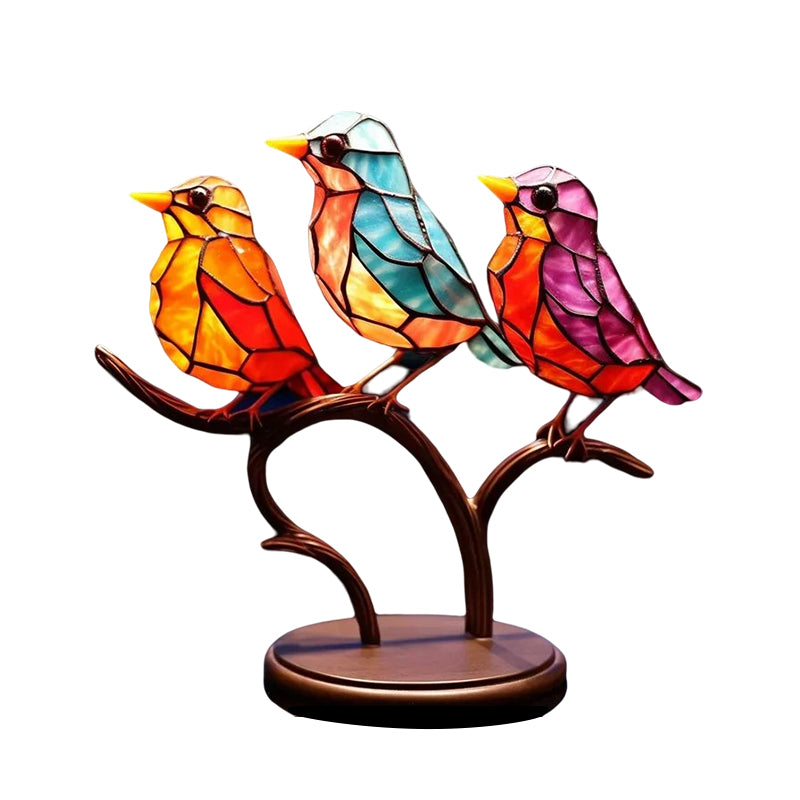 Birds on Branches Stained Acrylic Ornaments, Double Sided Multicolor Style