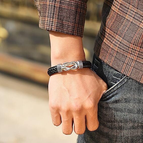 Forever Linked Together Braided Leather Promise Bracelet for Men