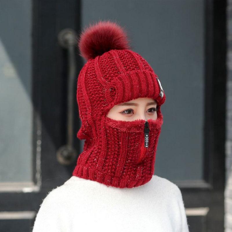 Women Windproof Winter Outdoor Knit Thick Siamese Hat Scarf Set