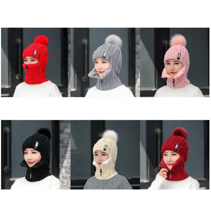 Women Windproof Winter Outdoor Knit Thick Siamese Hat Scarf Set