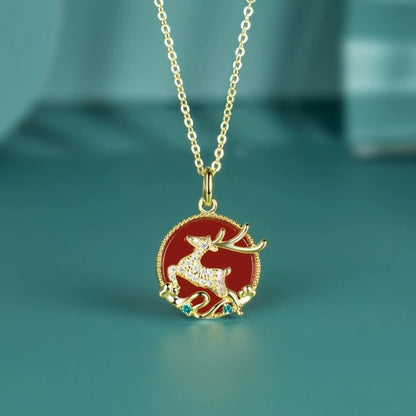 One Deer, One You Series Red Agate Pendant Necklace for Women - Elegant and Versatile Gift