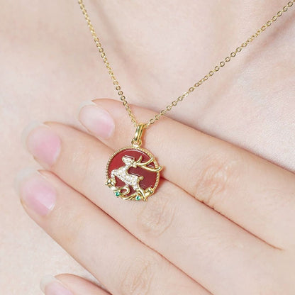 One Deer, One You Series Red Agate Pendant Necklace for Women - Elegant and Versatile Gift