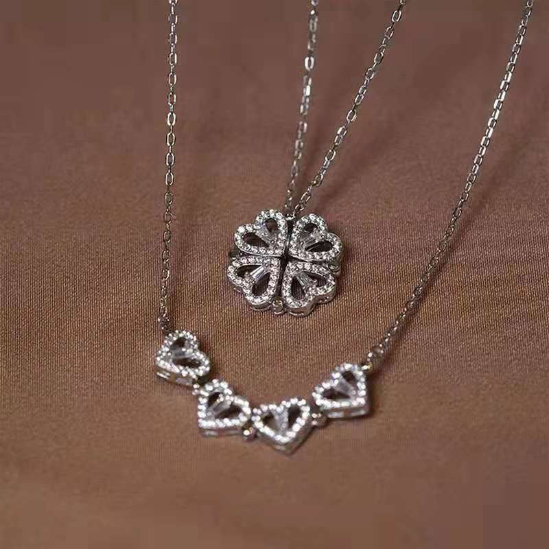 Four Leaf Clover Deformed Necklace Love Heart Magnetic Pendant Necklace
