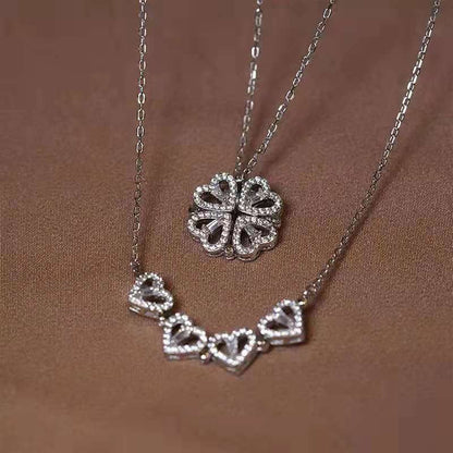 Four Leaf Clover Deformed Necklace Love Heart Magnetic Pendant Necklace