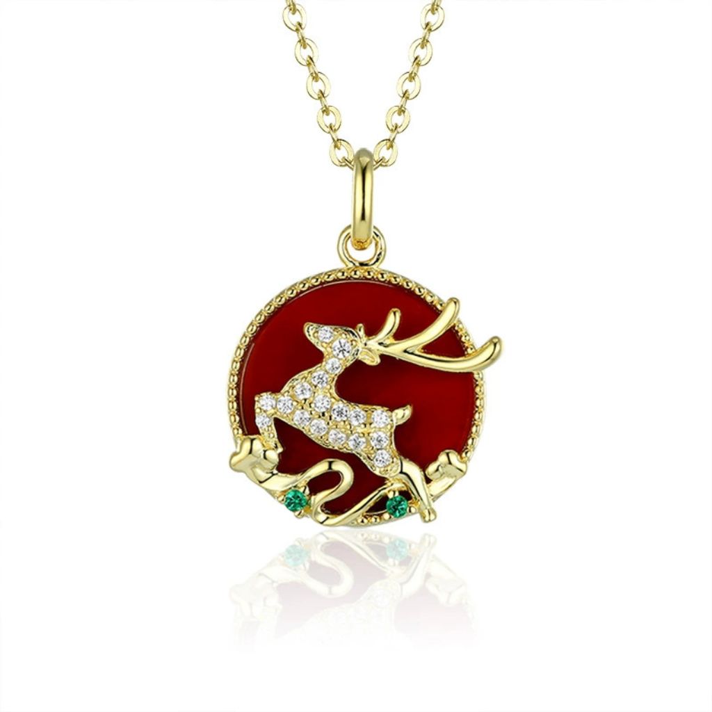 One Deer, One You Series Red Agate Pendant Necklace for Women - Elegant and Versatile Gift