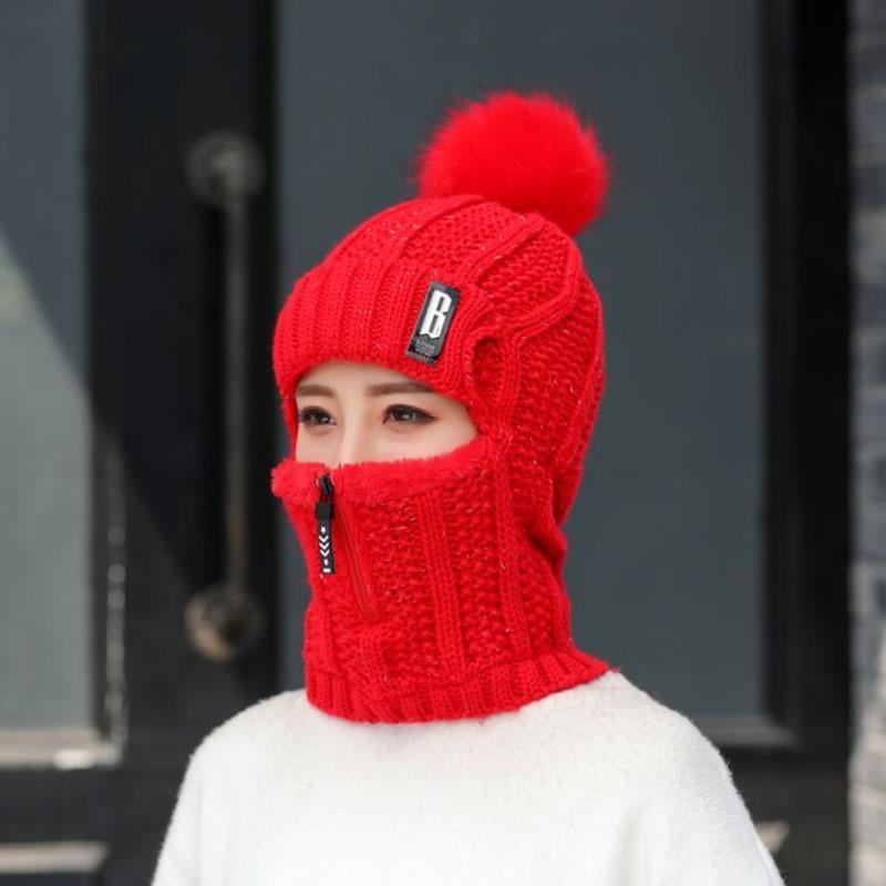 Women Windproof Winter Outdoor Knit Thick Siamese Hat Scarf Set