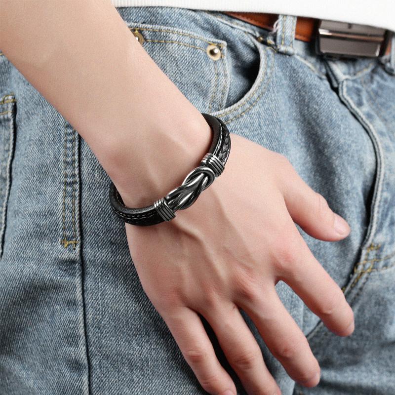 Forever Linked Together Braided Leather Promise Bracelet for Men