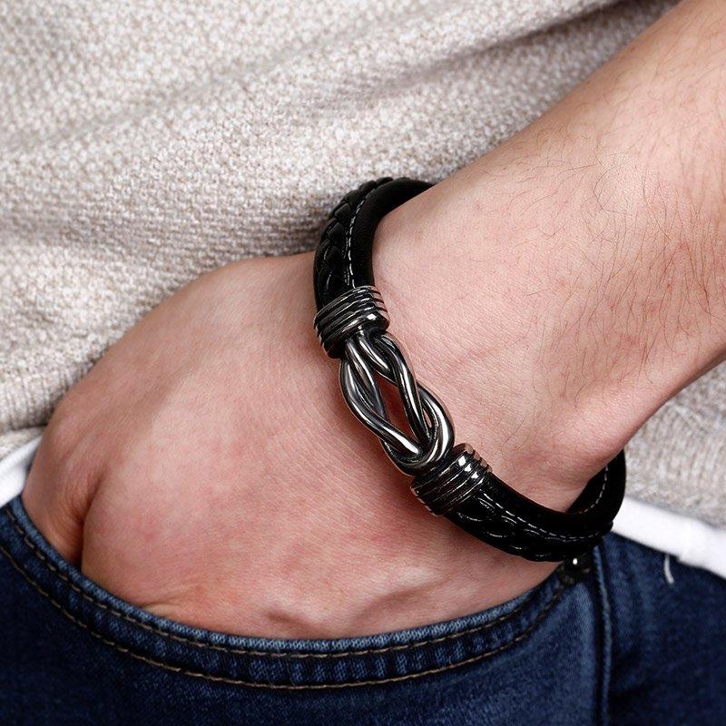 Forever Linked Together Braided Leather Promise Bracelet for Men