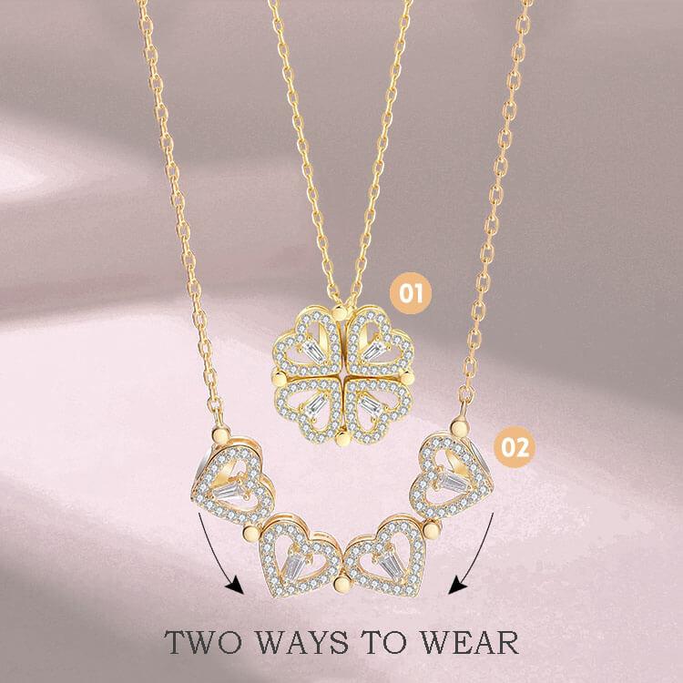 Four Leaf Clover Deformed Necklace Love Heart Magnetic Pendant Necklace