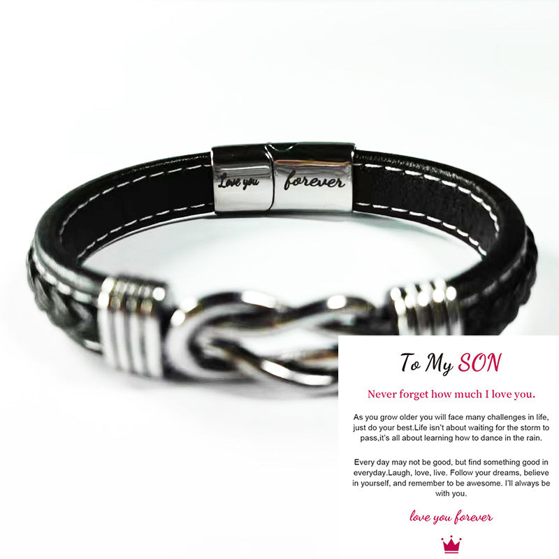 Forever Linked Together Braided Leather Promise Bracelet for Men