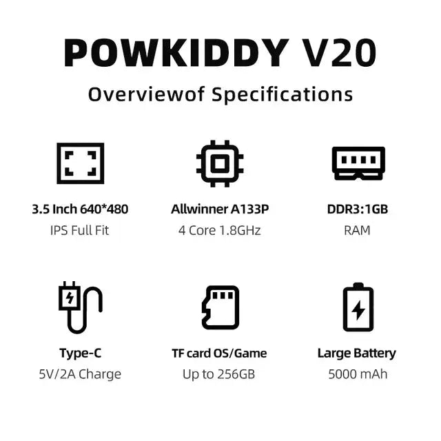 Powkiddy V20 IPS Vertical Retro Handheld Game Console